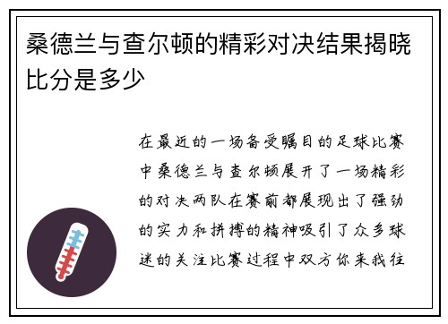 桑德兰与查尔顿的精彩对决结果揭晓比分是多少