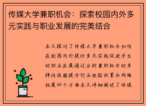 传媒大学兼职机会：探索校园内外多元实践与职业发展的完美结合