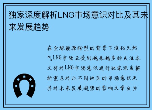 独家深度解析LNG市场意识对比及其未来发展趋势